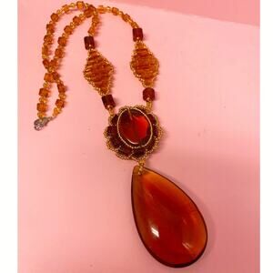 Vintage Colored Glass Necklace Art Deco Style with Tear Drop Pendant